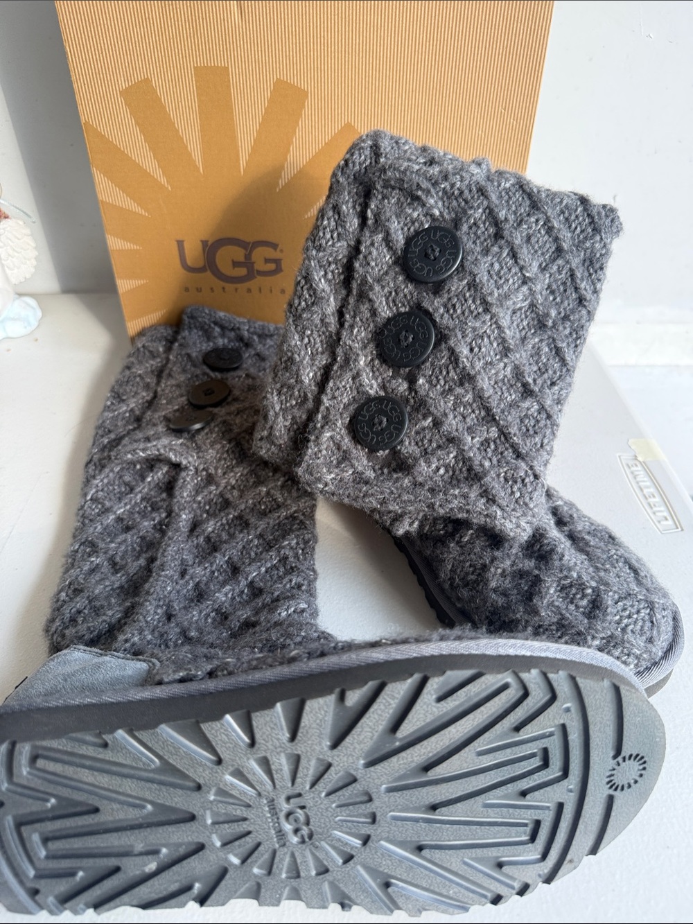 UGG Gray Knit Buttoned Winter Boots
